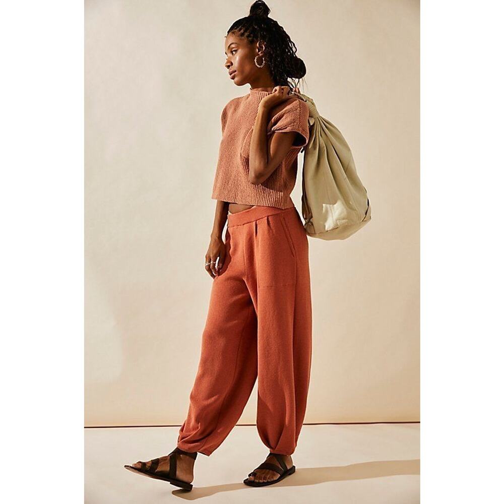 Free People Wide-Leg Knit Pants in Terracotta